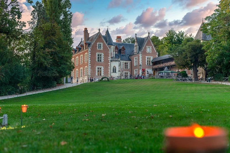 Château du Clos Lucé garden and residence in Amboise Loire Valley at sunset